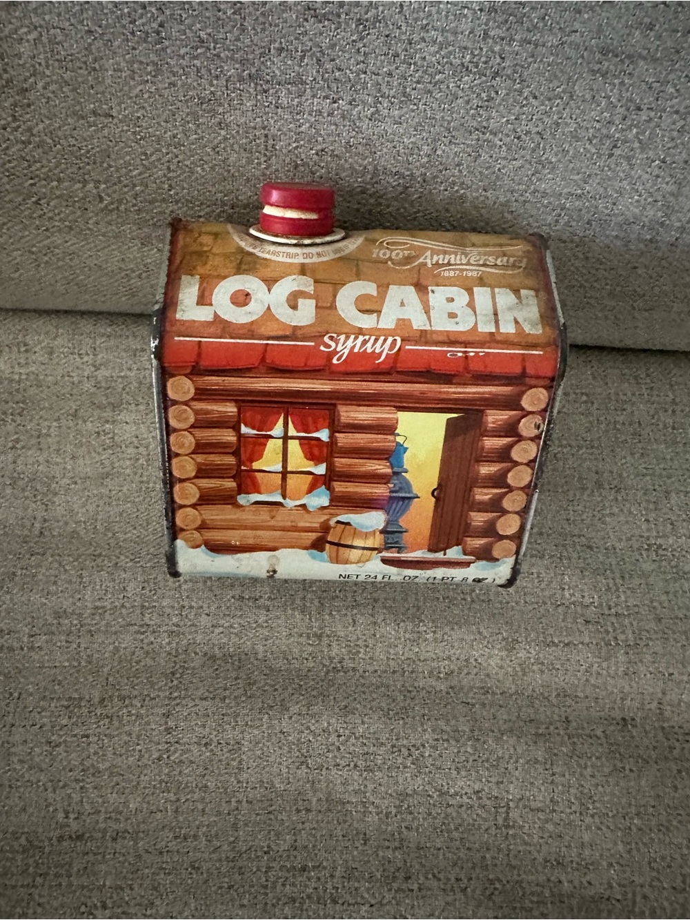 Vintage Log Cabin Syrup Tin Canister - 100year anniversary 1887-1987